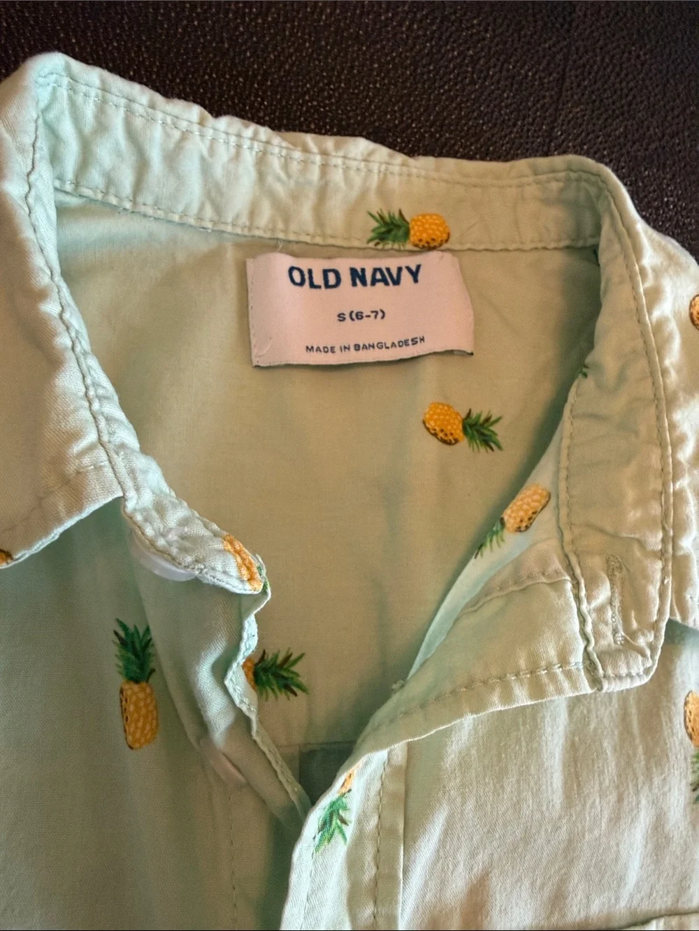 Old Navy Mint Green Short-Sleeve Pineapple Button-Up Shirt size S 6-7